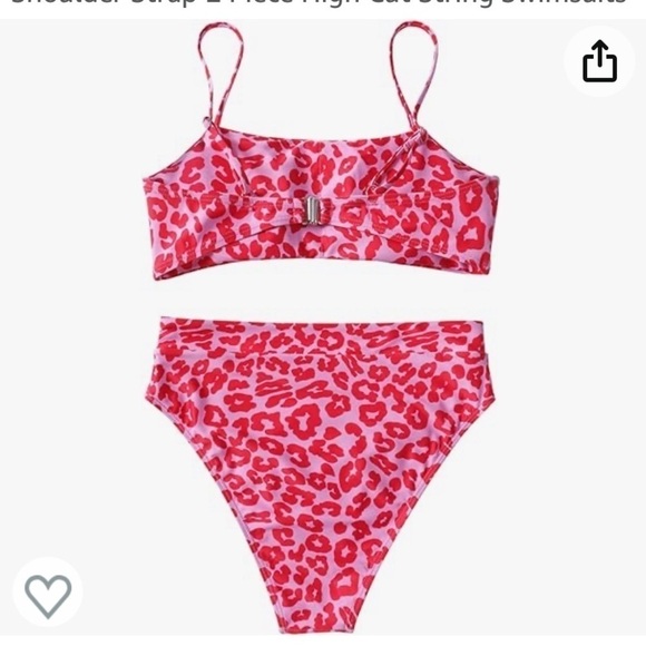 NWT Women High Wasited Bikini Shoulder Strap 2 Piece High Cut String Swimsuits - Picture 3 of 4